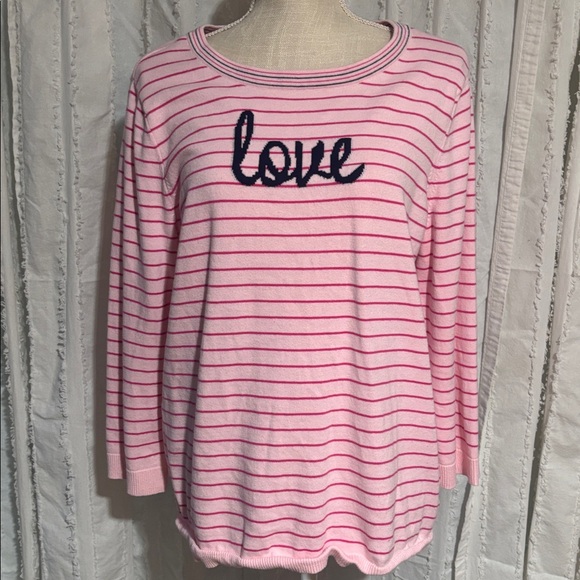 Kim Rogers  Love sweater light  pink with dark pink line, solid in the back - Picture 1 of 5